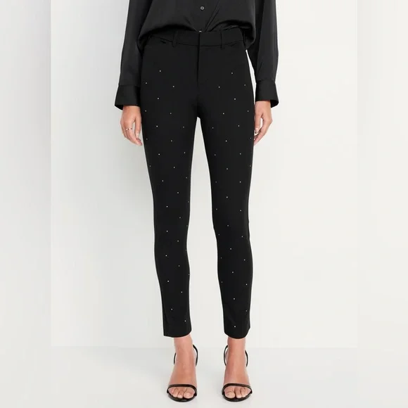 Old Navy Black Rhinestone High Rise Pixie Skinny Pants - Picture 2 of 11